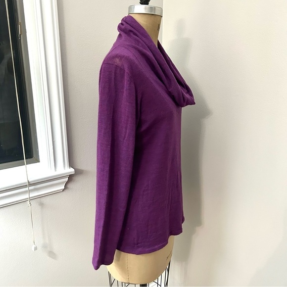 Eileen Fisher Women’s Plum Magenta Purple 100% Merino Wool Cowl Neck Sweater L - Picture 3 of 12